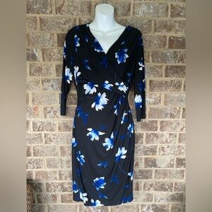 Ralph Lauren sheath dress  black blue white  knee midi fashion floral NWT size 8
